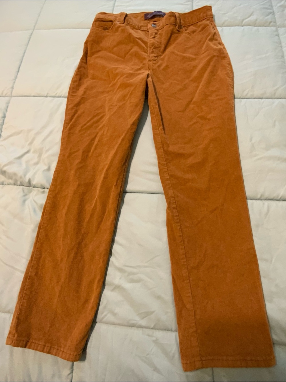 Gloria Vanderbilt Amanda Corduroy Pants Burnt Orange Size 14S Stretch Straight